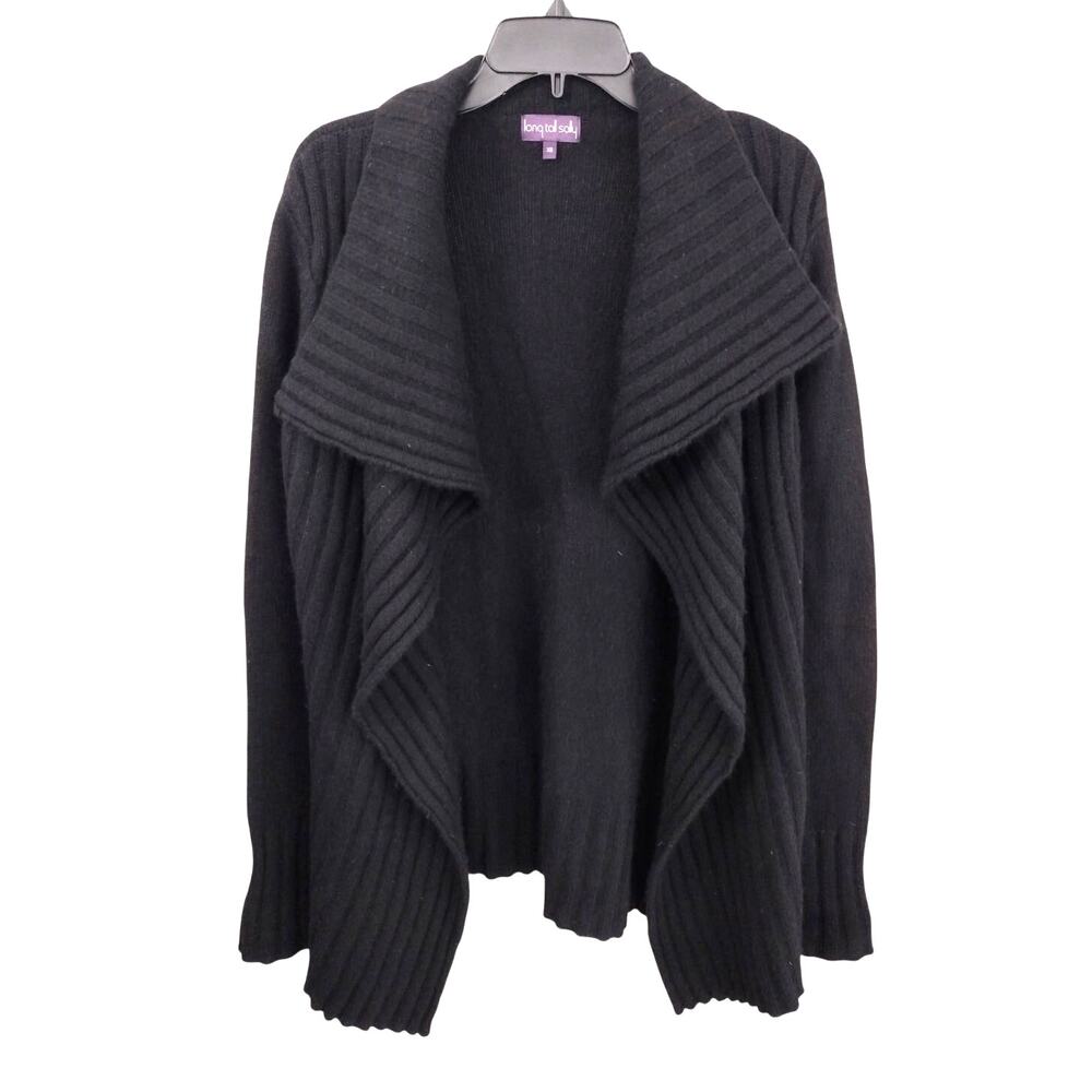Long Tall Sally Black Chunky Ribbed Lambswool & Angora Blend Cardigan Sweater XS